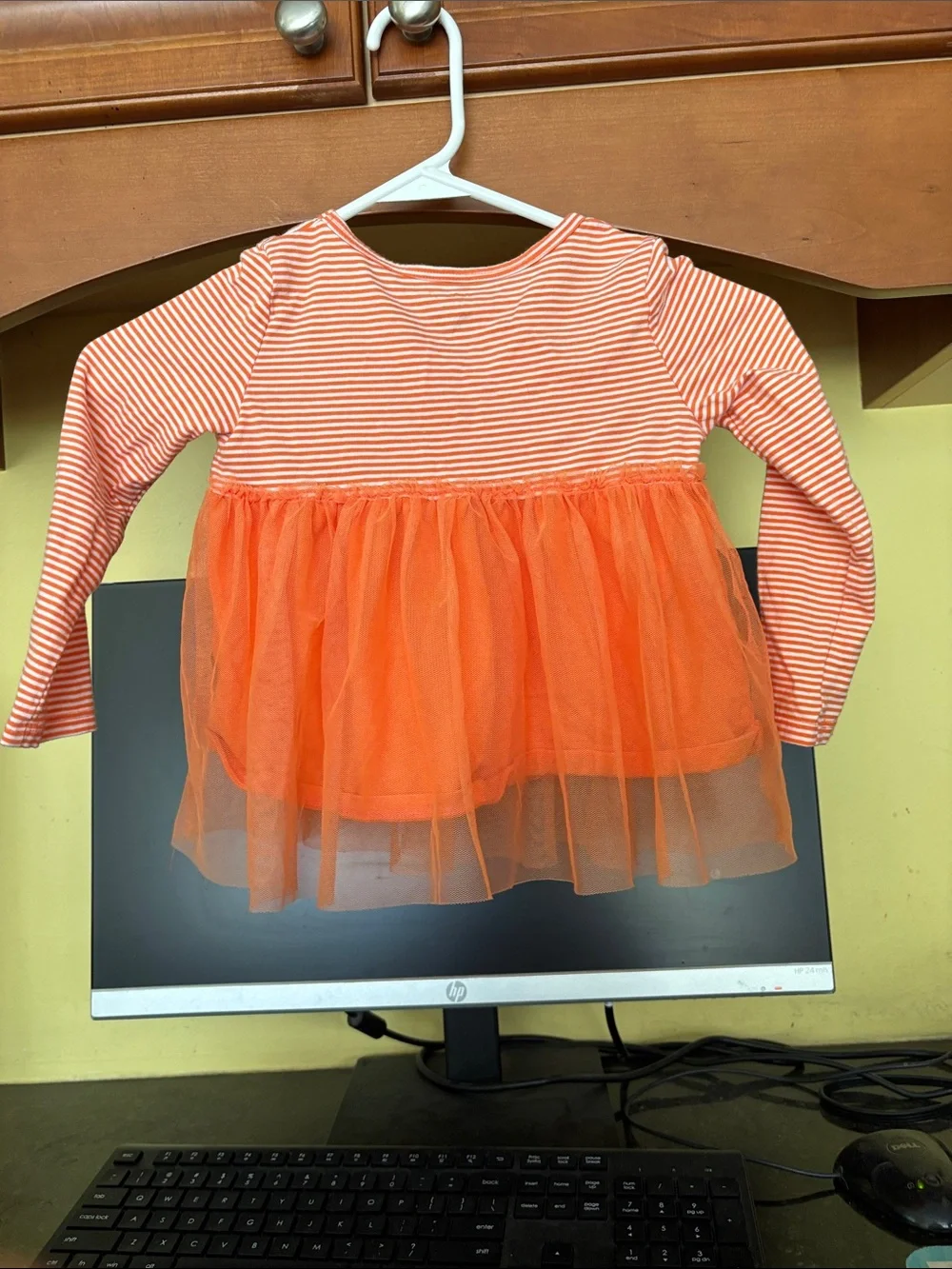 Carter's Orange & White Striped Pumpkin Tulle Top